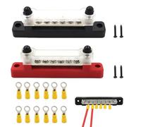 150A 12V Bus Bar, 2PCS Studs Power Distribution Terminal Block,12V-48V Bus Bar Terminal Block, 48V DC Car Boat Marine Solar System Black Red