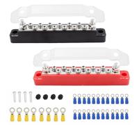 150A 12V Bus Bar, Common Busbar Power Terminal Blocks with 2 x 1/4" (M6) Studs 12 x (M4) Terminal Screws, Studs Power Distribution Terminal Block 48V DC Car Boat Marine Solar System Black Red