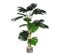 Artificial Monstera Plant 150cm Luxury Cheese Plant Tall Silver Metal Planter Leaf Green One Size
