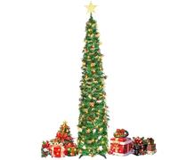 150cm / 5ft Pop Up Christmas Tree, Collapsible Artificial Tinsel Xmas Tree with Star Topper, Foldable Indoor Outdoor Holiday Decor for Home, Party, Gifts (Green)