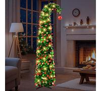 150CM/5FT Pop Up Christmas Tree with 50 Leds Lights, Whimsical Artificial Collapsible Christmas Tinsel Tree Bendable with Red Ball for Xmas Holiday Home Apartment Party Office Decoration (Green)
