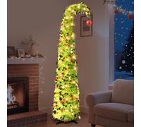 150CM/5FT Pop Up Christmas Tree with 50 Leds Lights, Whimsical Artificial Collapsible Christmas Tinsel Tree Bendable with Red Ball for Xmas Holiday Home Apartment Party Office Decoration (Lime Green)