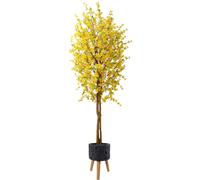150cm Artificial Forsythia Tree in Lunar Black Planter Pegdev Yellow One Size