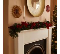 150cm Artificial Poinsettia Garland with Berries & Pine Needles