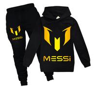 (150cm) Black Football Idol Messi Clothes Kids 2 Piece Hoodie Suit