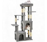150cm Cat Climbing Tree, Cat Tower for Indoor Cats Large Cats, Multi-Level Cat Climbing Tower, 7 Sisal Scratching Posts, 2 Spacious Cage, 2 Suspended Ball, 4 Top Perches, Light Grey