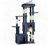 150cm Cat Climbing Tree, Cat Tower for Indoor Cats Large Cats, Multi-Level Cat Climbing Tower, 7 Sisal Scratching Posts, 2 Spacious Cage, 2 Suspended Ball, 4 Top Perches, Blue