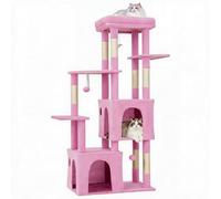 150cm Cat Climbing Tree, Cat Tower for Indoor Cats Large Cats, Multi-Level Cat Climbing Tower, 7 Sisal Scratching Posts, 2 Spacious Cage, 2 Suspended Ball, 4 Top Perches, Pink