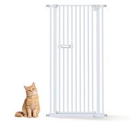 150cm Extra Tall Pet Gate, 76cm-106cm Wide Safety Gate Pressure Mounted Cat Dog Fence, Lockable & Adjustable Metal Dog Gate with Extension Kits for Doorway, Hallway, Stairs, Kitchen Bedroom, White