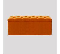 150Cm Luna Chesterfield Ottoman Storage Box - Burnt Orange Plush Velvet Upholstered Blanket Box