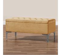 150Cm Modena Upholstered Ottoman Storage Bench, Mink Plush Velvet Tufted End Of Bed Shoes Box, Entryway Ottoman Footstool