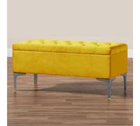 150Cm Modena Upholstered Ottoman Storage Bench, Mustard Gold Plush Velvet Tufted End Of Bed Shoes Box, Entryway Ottoman Footstool