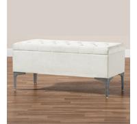 150Cm Modena Upholstered Ottoman Storage Bench, White Plush Velvet Tufted End Of Bed Shoes Box, Entryway Ottoman Footstool