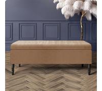150Cm Paris Plain Ottoman Storage Bench -Naples Shoes Bench With Black Turned Wooden Legs - Brown Upholstery Storage Footstool