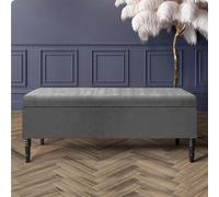 150Cm Paris Plain Ottoman Storage Bench -Naples Shoes Bench With Black Turned Wooden Legs - Dark Grey Upholstery Storage Footstool