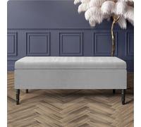 150Cm Paris Plain Ottoman Storage Bench - Naples Shoes Bench With Black Turned Wooden Legs - Silver Upholstery Storage Footstool