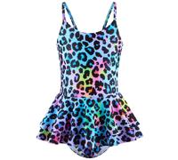 (150CM, Pattern E) Girls One Piece Mermaid Swimsuit with Ruffle Skirt Summer Cute Adjustable Strap Bathing Suit
