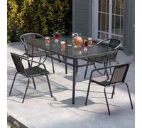 (150cm Rectangle Table+4PC Chair) Tempered Glass Outdoor Coffee Table and Rattan Chairs Set