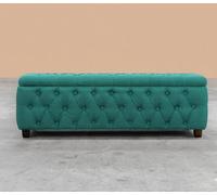 150Cm Riga Ottoman Storage Box With Wooden Legs, Teal Velvet Upholstered Chesterfield Storage Ottoman Box
