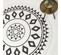 HOMESCAPES Lia White & Black Mandala Handoven Cotton Rug - 150 cm Round
