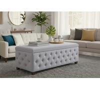 150Cm Wide Empire Ottoman Storage Box With Legs, Silver Velvet Chesterfield Upholstered Ottoman Footstool Coffee Table
