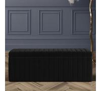 150Cm Wide Lux Ottoman Storage Box, Black Velvet Upholstered Full Striped Storage Ottoman Box