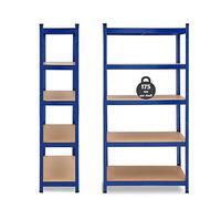 150cm x 70cm x 30cm 5-Tier Shelf, Steel & MDF Boltless Shelves, 875kg Total Capacity/175kg Per Shelf Garage Shed Storage Shelving Units, 3 Year Warranty (Blue)