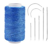 150D Leather Thread, 250m Waxed Thread Cord with Heavy Duty Needles, Upholstery Repair Sewing Kit for Bookbinding, Shoe Repairing, Leather Projects, Blue