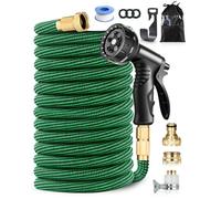 150FT/45M Expandable Garden Hose, Flexible Water Hose with 3/4" & 1/2" Fittings, 10-Pattern Spray Nozzle, 3750D Durable Outer Layer, Leakproof, Kink-Free Magic Hose, for Gardening and Washing, Green