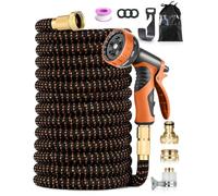 150FT/45M Expandable Garden Hose, Flexible Water Hose with 3/4" & 1/2" Fittings, 10-Pattern Spray Nozzle, 3750D Durable Outer Layer, Leakproof, Kink-Free Magic Hose, for Washing, Orange&Black