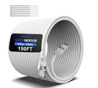 150FT Cat6 Ethernet Cable, Cat 6 Patch Cable, Cat6 Internet Cable, UTP Network Cable, Indoor and Outdoor, PoE, 24AWG CCA, Compatible for PC, Laptop, Router, Switch, Server, with 25 Cable Ties - White