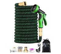 150FT Expandable Garden Hose, 45M Expandable Water Hose for Gardening with 10-Pattern Spray Nozzle, Leak-Proof & Kink-Free, 4-Layer Latex Core, 1/2" 3/4" Universal Fittings, Black & Green