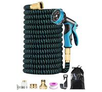 150FT Expandable Garden Hose, 45M Expandable Water Hose for Gardening with 10-Pattern Spray Nozzle, Leak-Proof & Kink-Free, 4-Layer Latex Core, 1/2" 3/4" Universal Fittings, Black & Blue
