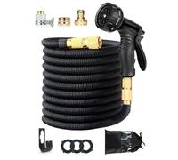 150FT Expandable Garden Hose, Leakproof with 10-Function Spray Nozzle, 1/2" & 3/4" Brass Fittings, for Gardening, Car Washing, Easy to Carry(Black)