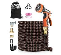 150FT Expandable Garden Hose Pipe, 10 Functions Spray Gun, Leakproof Hose Pipe with 4-Layer Latex Core, 1/2'' & 3/4'' Brass Fittings, Flexible Hose Pipe for Gardening Car Wash Pet, Black & Orange