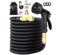 150FT Expandable Garden Hose Pipe, 10 Functions Spray Nozzles, 1/2'' & 3/4'' Brass Fittings, Expanding Hose Pipe Leakproof with 4-Layer Latex Core, Flexible Hose Pipe for Gardening Car Wash Pet, Black