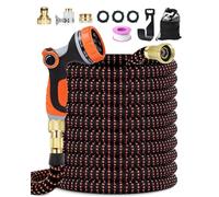 150FT Expandable Garden Hose Pipe, 45M Leakproof Expanding Hose with 10 Modes Spray Nozzles, 4-Layer Latex Core, 3/4"&1/2" Metal Connectors, Flexible Hose Pipe for Car Wash, Gardening, Black-Orange