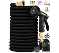 150FT Expandable Garden Hose Pipe, Flexible Kink-Free Garden Hose with 10-Function Spray Nozzle, Leak-Proof 4-Layer Latex Core, Durable 3750D Fabric, Universal 1/2" & 3/4" Fitting, for Car Wash, Black