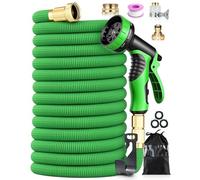 150FT Expandable Garden Hose Pipe, Flexible Kink-Free Garden Hose with 10-Function Spray Nozzle, Leak-Proof 4-Layer Latex Core, Durable 3750D Fabric, Universal 1/2" & 3/4" Fitting, for Car Wash, Green