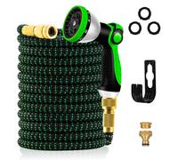 150FT Expandable Garden Hose Pipe, Flexible Water Hose with 10-Pattern Spray Nozzle,3-Layer Latex No-Kink Flexible Water Hose,3/4"&1/2" Meatl