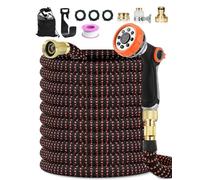 150FT Flexible Garden Hose, Expandable Hose Pipe with Leak-Proof 4-Layer Latex Core, Durable 3750D Fabric Cover, 10 Spray Functions, Universal 1/2" & 3/4" Connectors for Garden and Car Cleaning Orange