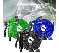 150FT Garden Hose Expandable Water Hose Pipe 3 Times Expanding Flexible Magic Hosepipe 7 Spayer Mode Spray Gun 3/4" 1/2" Connectors for Watering, Washing and Cleaning - Blue