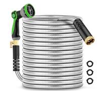 150Ft Metal Garden Hose durable stainless steel Water Hose, flexible, lightweight hose is resistant to kinks and tangles.With 10-way nozzle, strong 3/4” metal fittings, and a Stop Valve.