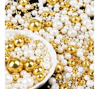 150g/5.29oz Edible White+Gold Pearl Sugar Sprinkles Candy Mixing Size Baking for Edible Cake Decorating, Cupcake Topper Cookie Ice Cream for Birthday Party Valentines Wedding Dessert Supplies