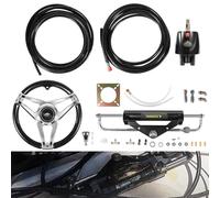 150HP Hydraulic Outboard Steering Kit Boat Marine System for Single Station, Single-Engine use Built-in Two-Way Lock Cylinder,150HP Pump and Steering Wheel and 26ft High-Strength Nylon Hose