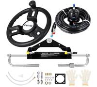 150HP Hydraulic Outboard Steering Kit with Bi-Directional Locking Cylinders and 26 Ft High-Strength Nylon Hose for Single Station, Single-Engine Use, with 13.5 Inches Steering Wheel