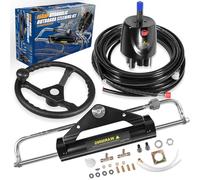150HP Outboard Hydraulic Steering Kit with 13" Steering Wheel,Helm Pump, Cylinder & 26.8ft Cuttable Hoses for Yamaha/Honda/Suzuki/Mercury Engines - Corrosion-Resistant, Bi-Directional Locking System