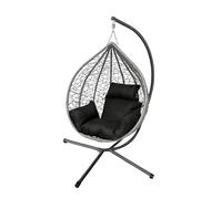 150kg Egg Swing Chair, Foldable Design with 6 Cushion Color Combinations, PE Wicker & Anti-Rust Steel Frame, 115x65x105cm Size, Easy Assembly for Patio/Bedroom Use (Grey seat + black cushion)