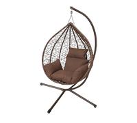 150kg Egg Swing Chair, Foldable Design with 6 Cushion Color Combinations, PE Wicker & Anti-Rust Steel Frame, 115x65x105cm Size, Easy Assembly for Patio/Bedroom Use (Brown seat + brown cushion)