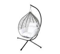 150kg Egg Swing Chair, Foldable Design with 6 Cushion Color Combinations, PE Wicker & Anti-Rust Steel Frame, 115x65x105cm Size, Easy Assembly for Patio/Bedroom Use (Grey seat + white cushion)